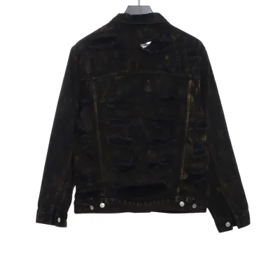 Balenciaga mud-dyed full print ripped denim jacket 02
