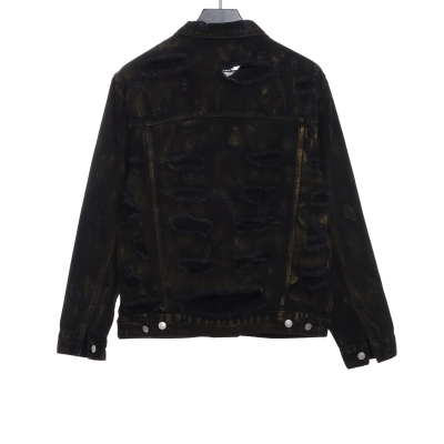 Balenciaga mud-dyed full print ripped denim jacket 02