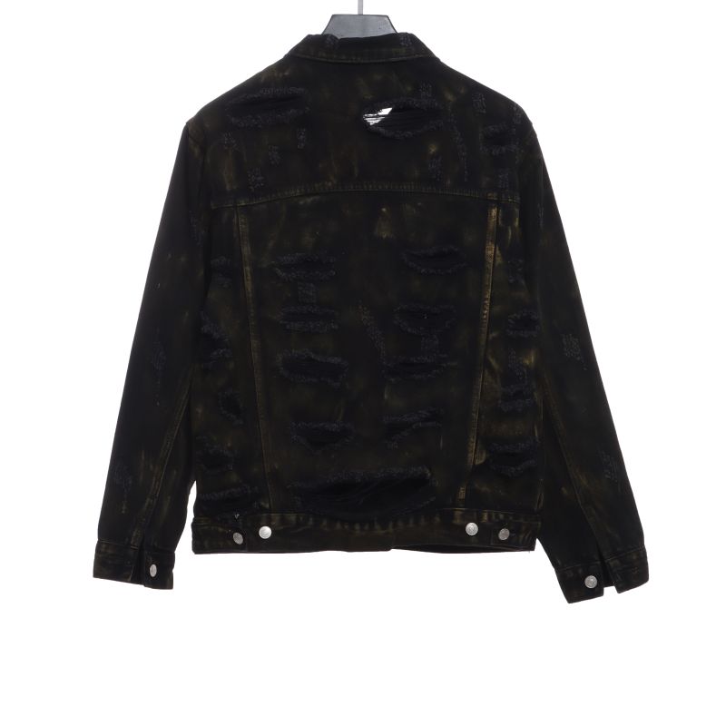  Balenciage mud-dyed full print ripped denim jacket