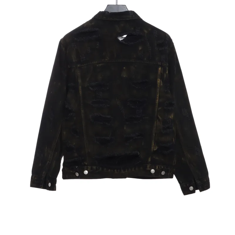 Balenciaga mud-dyed full print ripped denim jacket