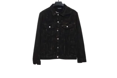 Balenciaga mud-dyed full print ripped denim jacket 01