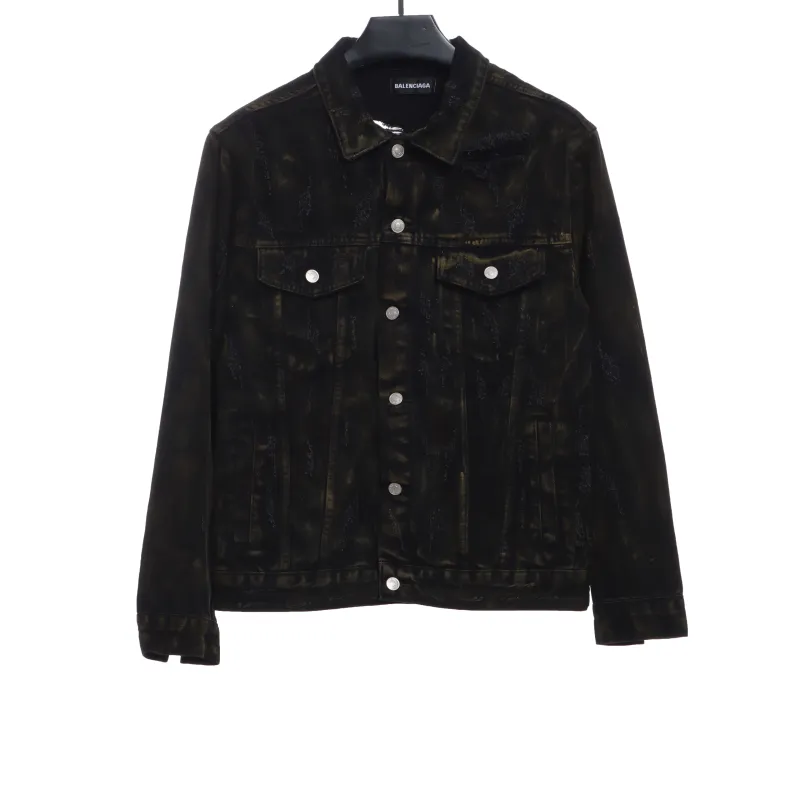Balenciaga mud-dyed full print ripped denim jacket