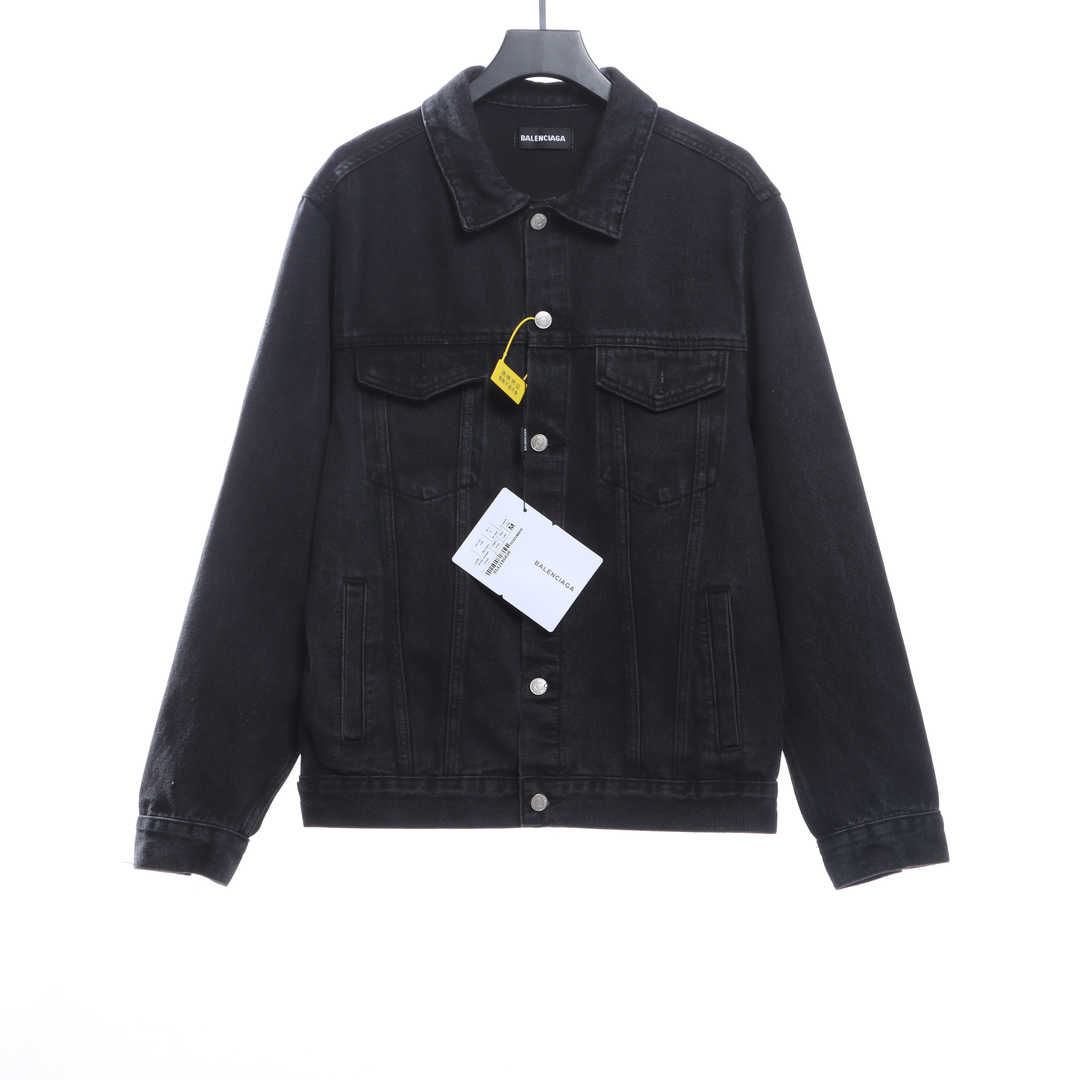 Balenciage tape washed distressed denim jacket black