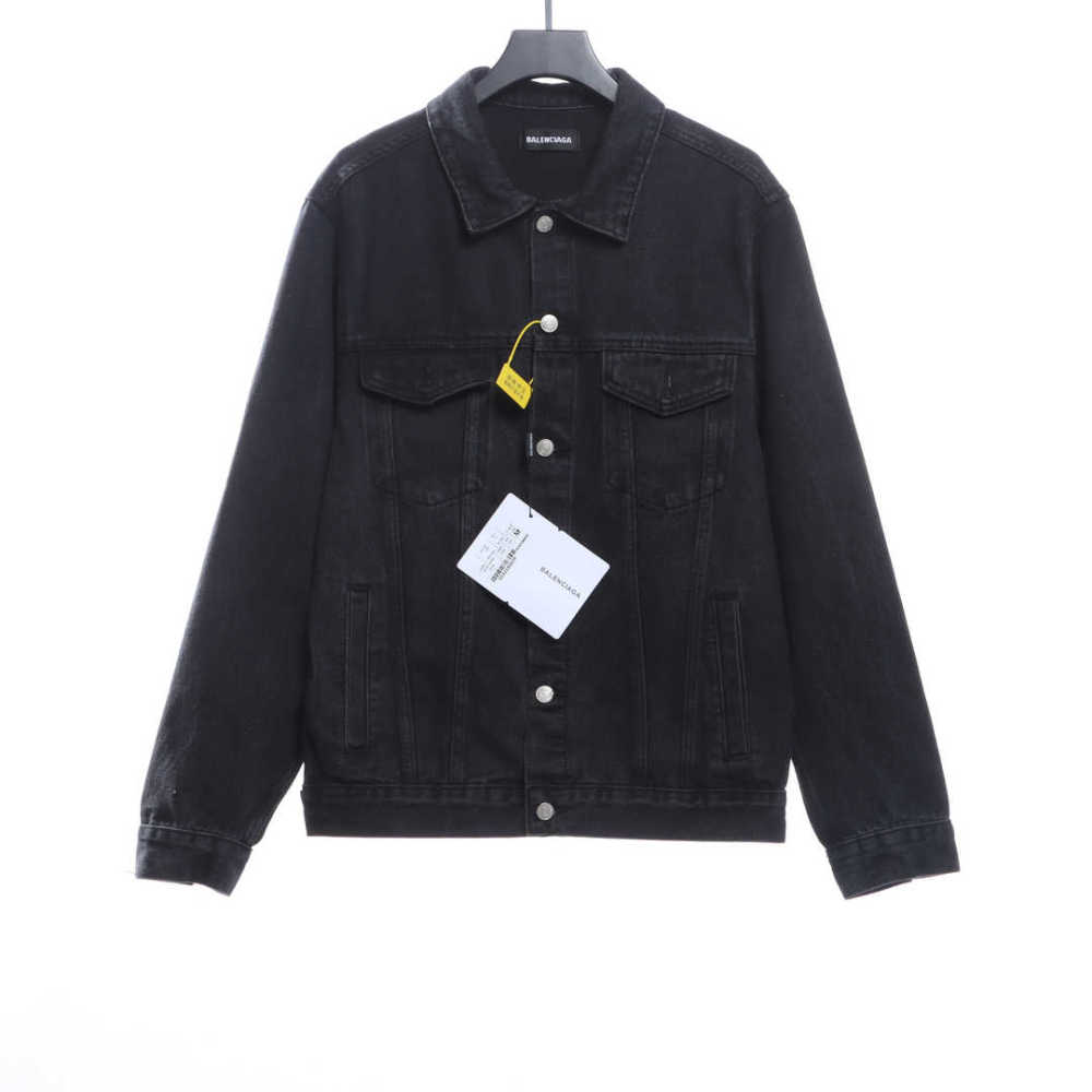  Balenciage tape washed distressed denim jacket black