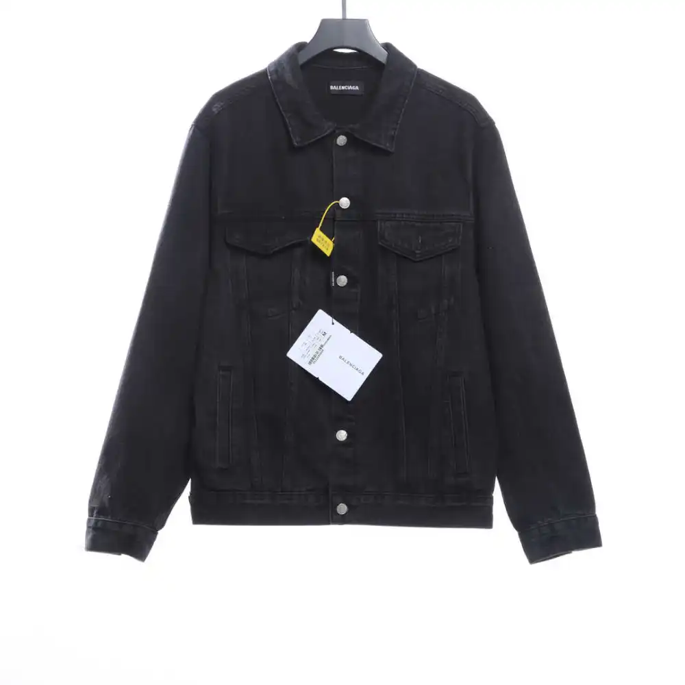 Balenciaga tape washed distressed denim jacket black