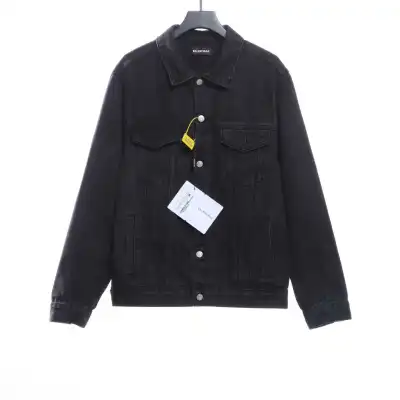 Balenciaga tape washed distressed denim jacket black 01