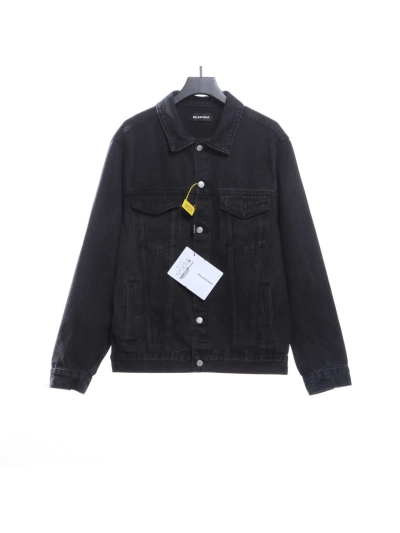 Balenciaga tape washed distressed denim jacket black 01