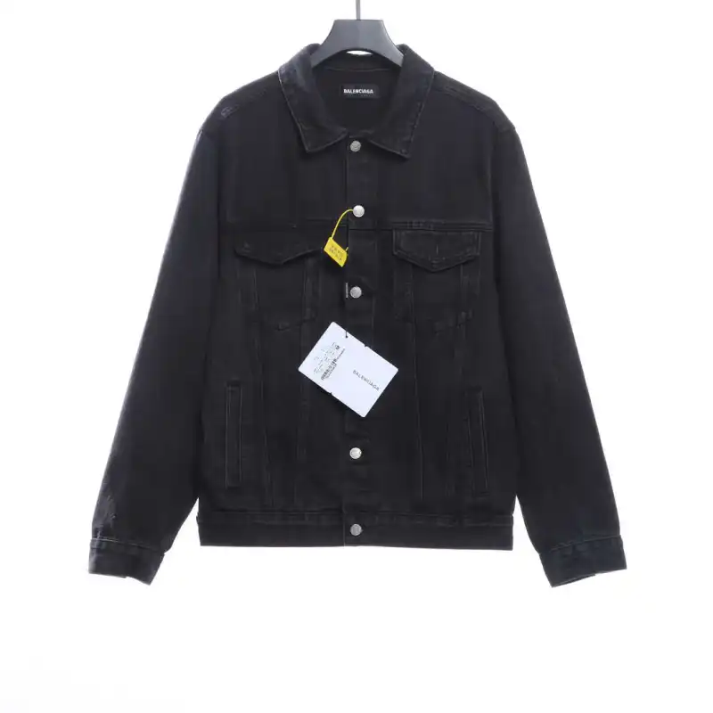 Balenciaga tape washed distressed denim jacket black