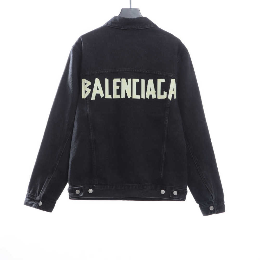  Balenciage tape washed distressed denim jacket black