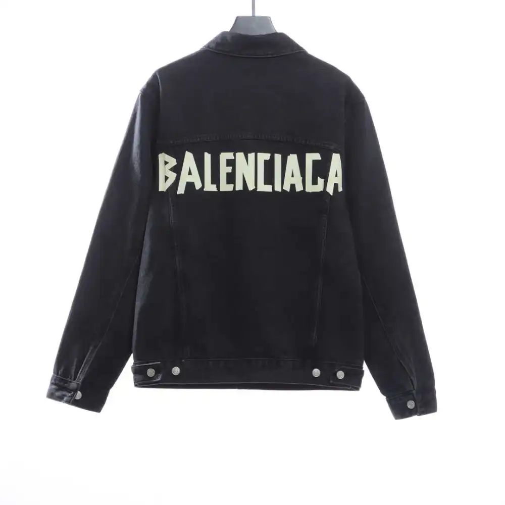 Balenciaga tape washed distressed denim jacket black