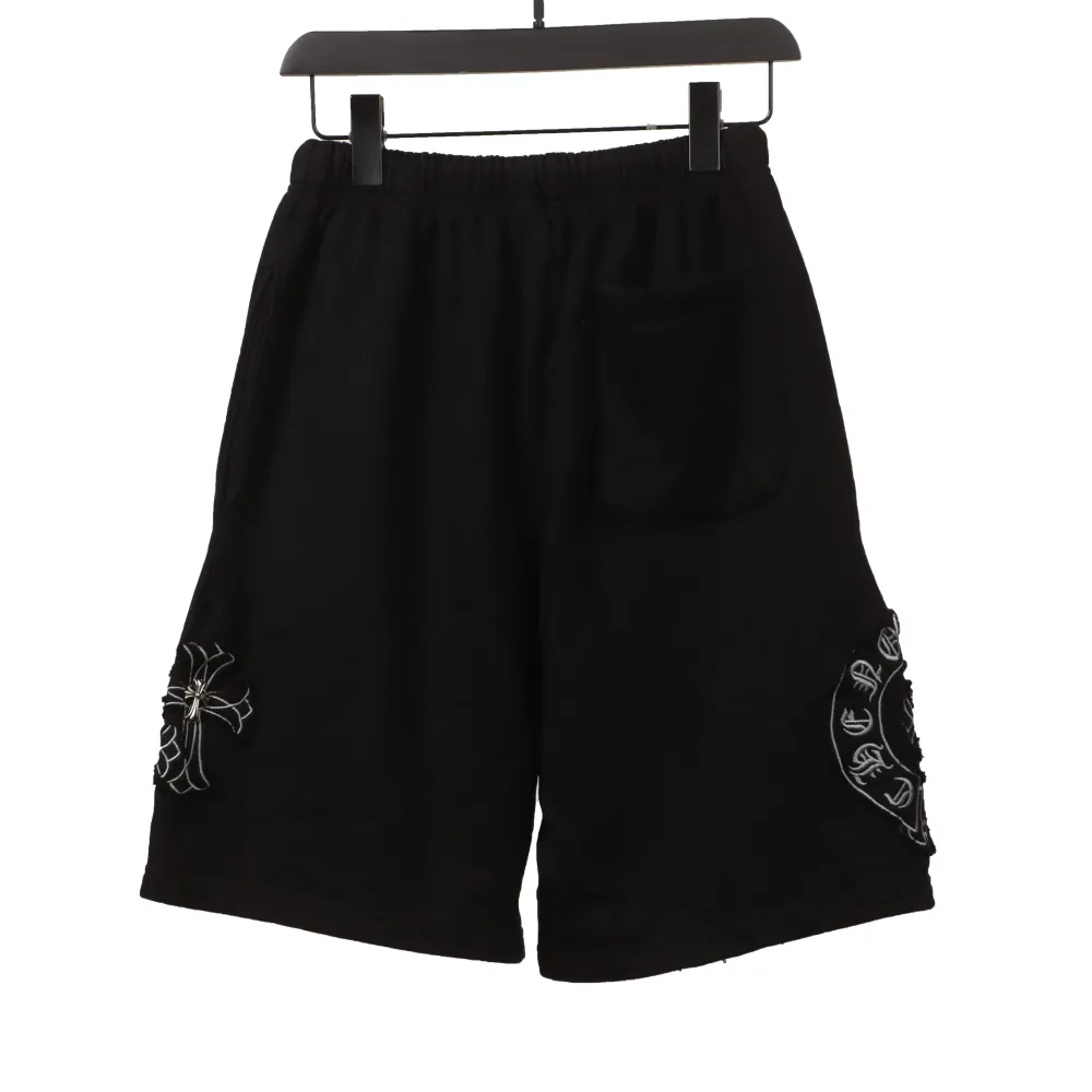  Chrome Hearts distressed patch horseshoe cross Short Pants black