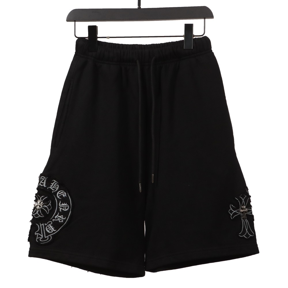 Chrome Hearts distressed patch horseshoe cross Short Pants black