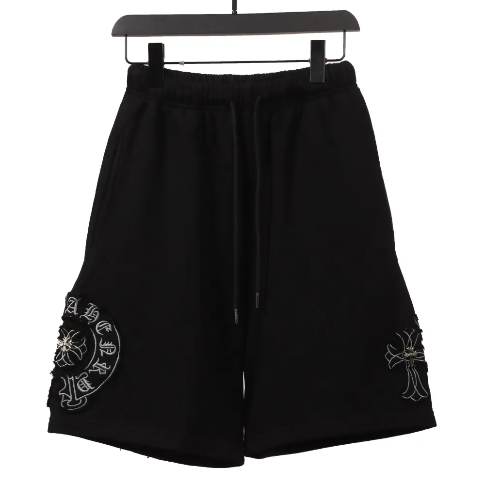  Chrome Hearts distressed patch horseshoe cross Short Pants black
