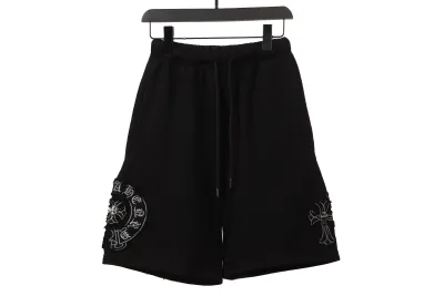 Chrome Hearts distressed patch horseshoe cross Short Pants black 01