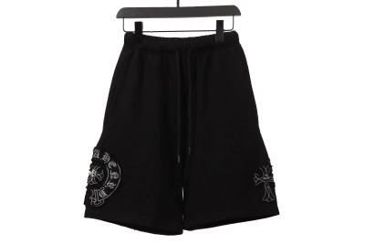 Chrome Hearts distressed patch horseshoe cross Short Pants black 01