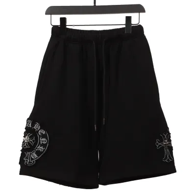 Chrome Hearts distressed patch horseshoe cross Short Pants black 01