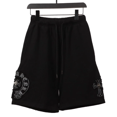  Chrome Hearts distressed patch horseshoe cross Short Pants black 01