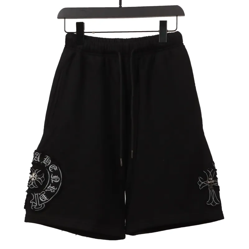  Chrome Hearts distressed patch horseshoe cross Short Pants black
