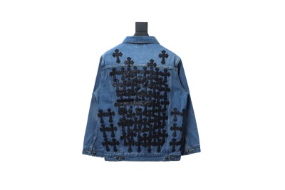 Chrome Hearts gradient washed full back leather cross denim jacket 02