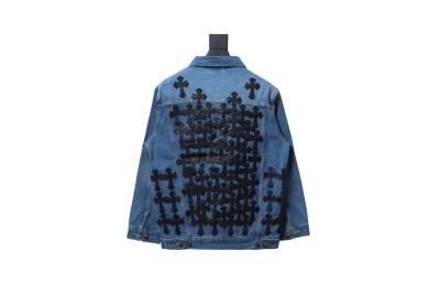 Chrome Hearts gradient washed full back leather cross denim jacket 02