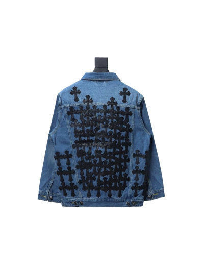Chrome Hearts gradient washed full back leather cross denim jacket 02
