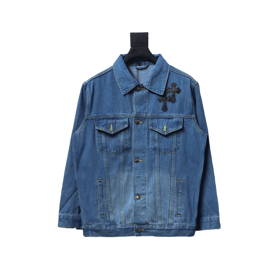 Chrome Hearts gradient washed full back leather cross denim jacket