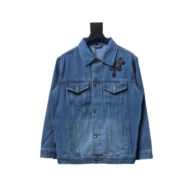 Chrome Hearts gradient washed full back leather cross denim jacket 01