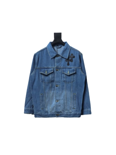 Chrome Hearts gradient washed full back leather cross denim jacket 01
