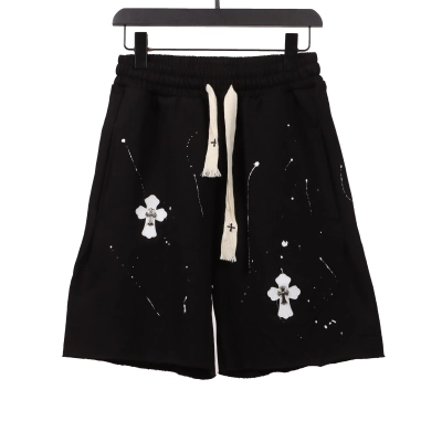 Chrome Hearts ink-splashed leather silver Short Pants 01