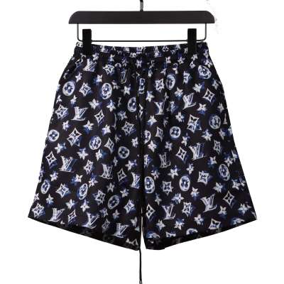  Louis Vuitton Overlap All Over Print Old Beach Short Pants Dark Blue 01