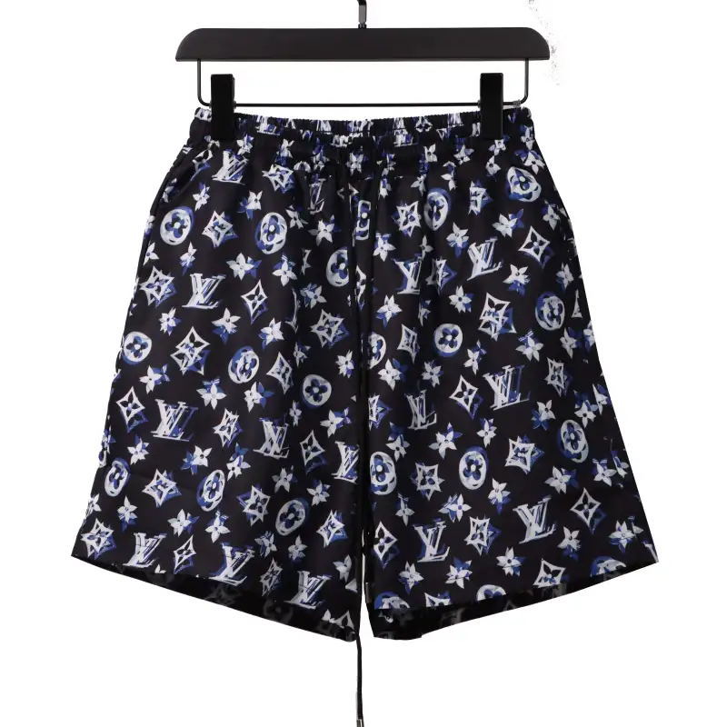 Louis Vuitton Overlap All Over Print Old Beach Short Pants Dark Blue