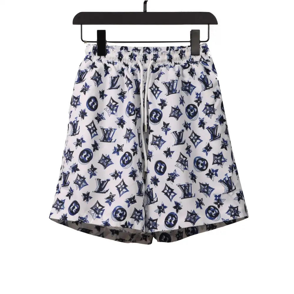 Louis Vuitton Overlap All Over Print Old Beach Short Pants White Blue