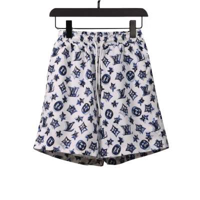  Louis Vuitton Overlap All Over Print Old Beach Short Pants White Blue 01