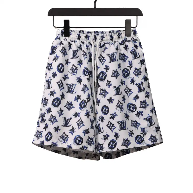 Louis Vuitton Overlap All Over Print Old Beach Short Pants White Blue