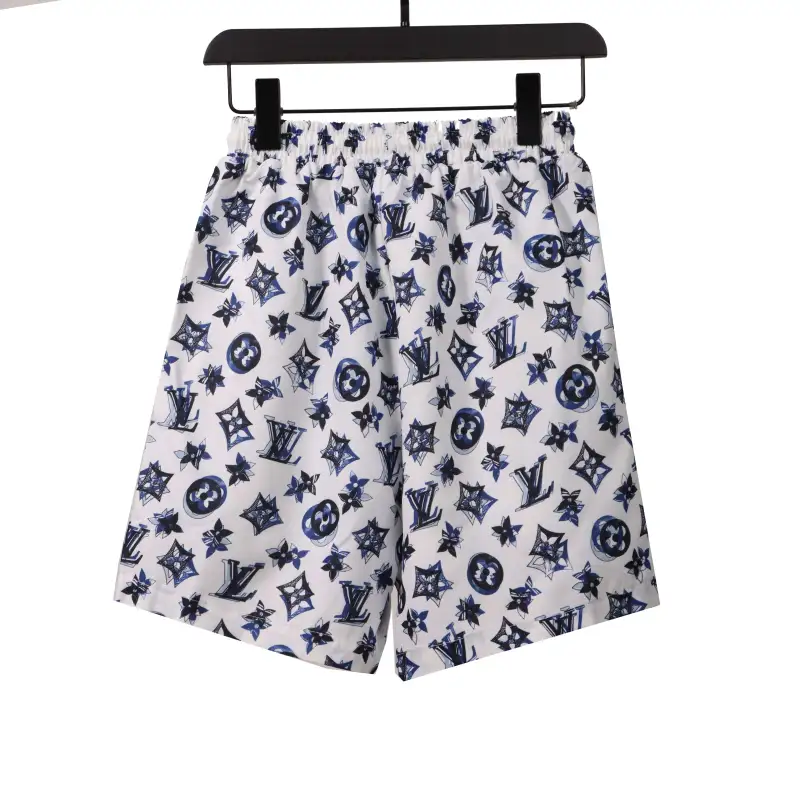 Louis Vuitton Overlap All Over Print Old Beach Short Pants White Blue