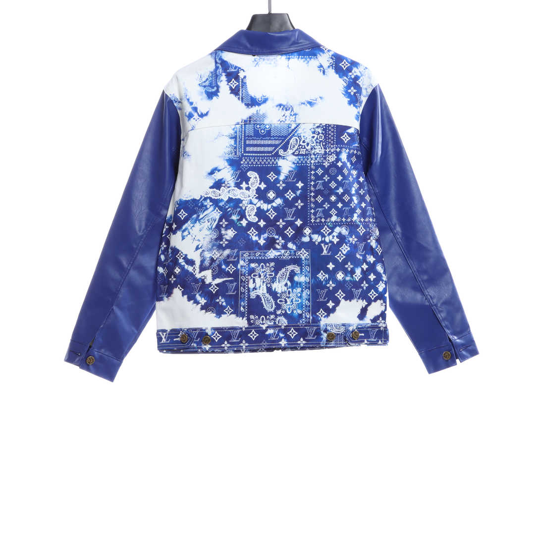Louis Vuitton silk scarf print leather denim jacket