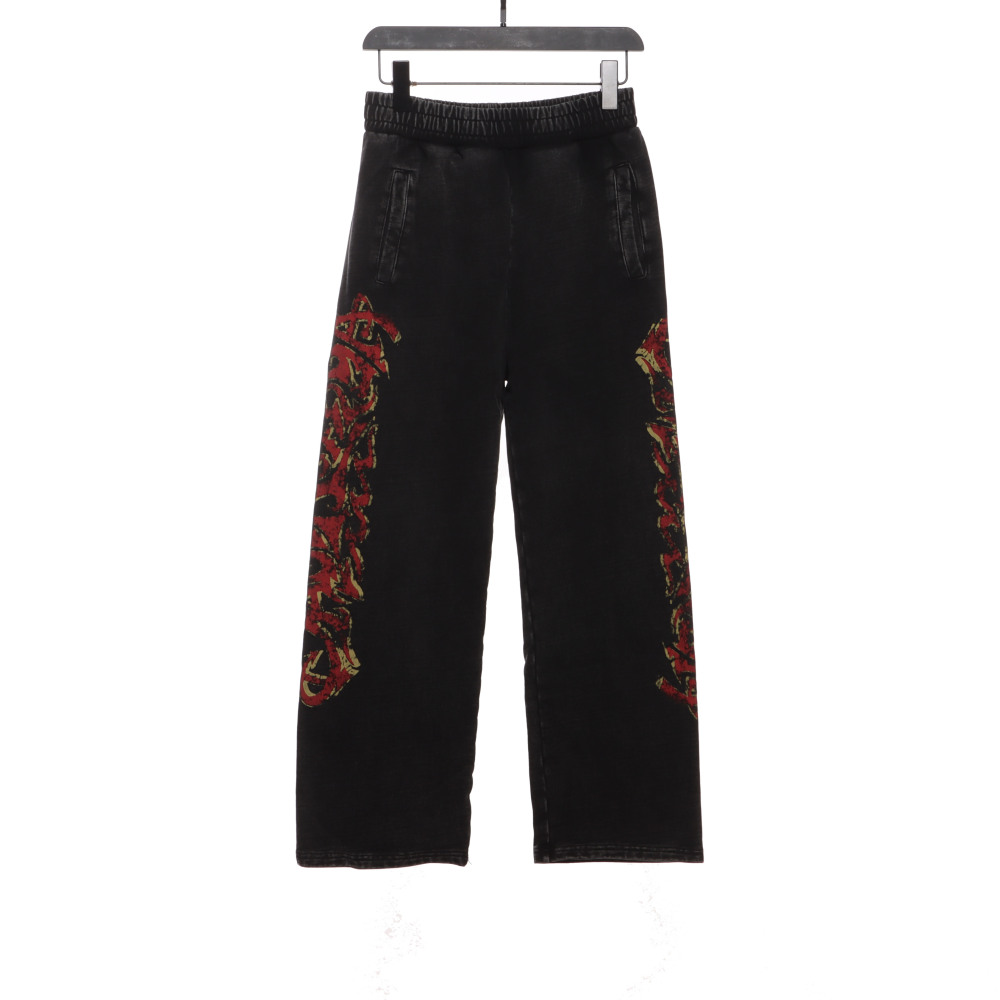 Balenciage Sanskrit distressed Sanskrit pattern mud-dyed flame Pants