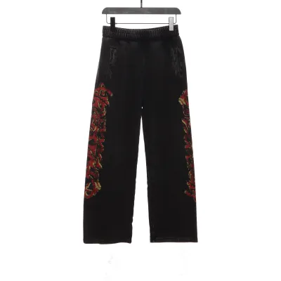 Balenciage Sanskrit distressed Sanskrit pattern mud-dyed flame Pants 01