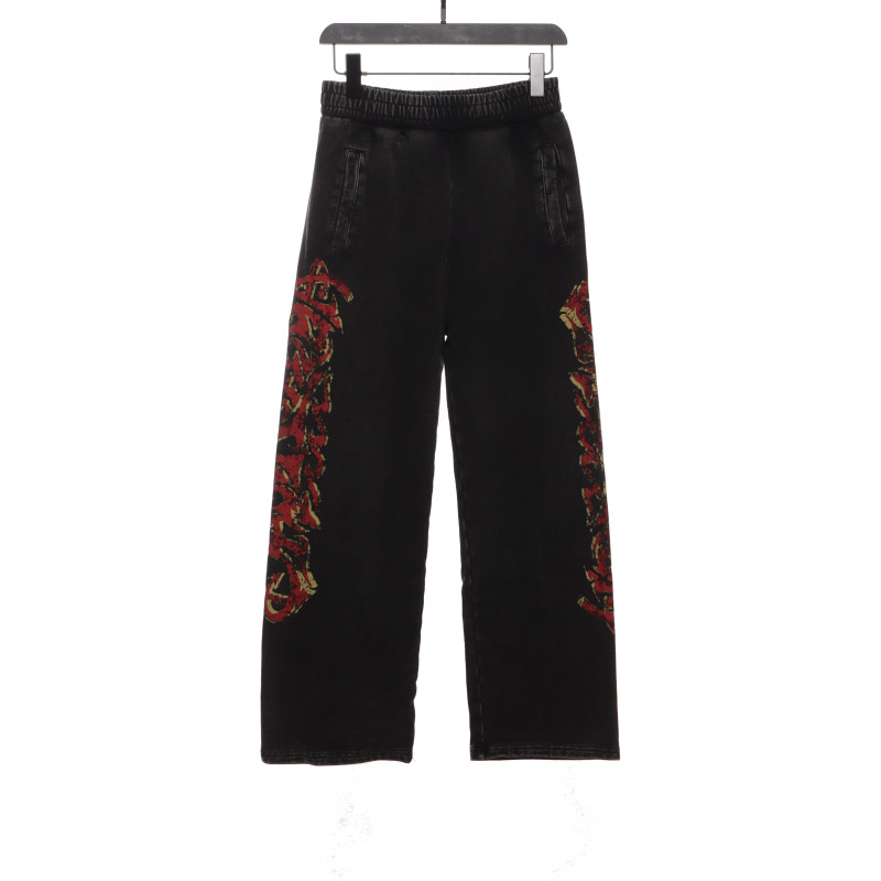 Balenciage Sanskrit distressed Sanskrit pattern mud-dyed flame Pants