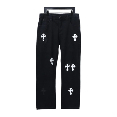 Chrome Hearts CH city limited series Sanskrit cross patch leather Jeans 1 01