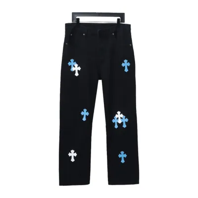 Chrome Hearts CH city limited series Sanskrit cross patch leather Jeans 2 01