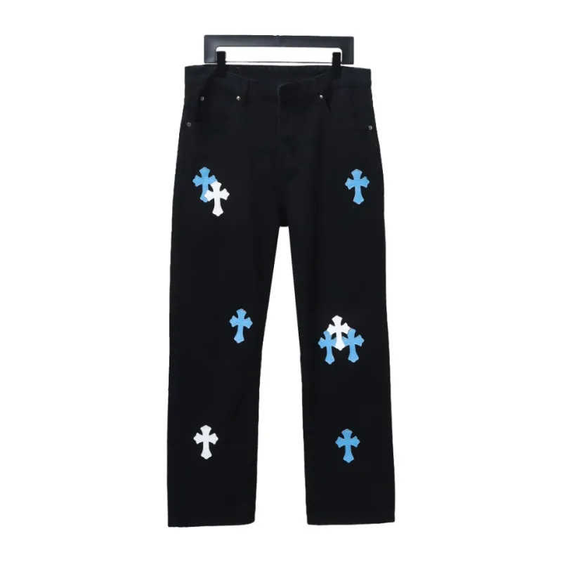  Chrome Hearts CH city limited series Sanskrit cross patch leather Jeans 2