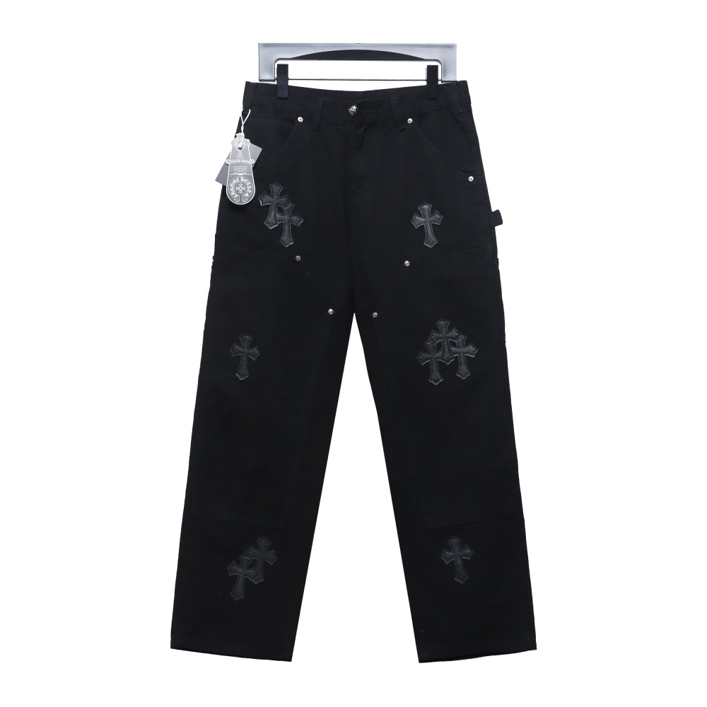 Chrome hearts knee cross leather Jeans