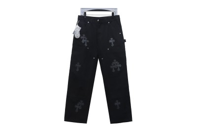 Chrome hearts knee cross leather Jeans 01