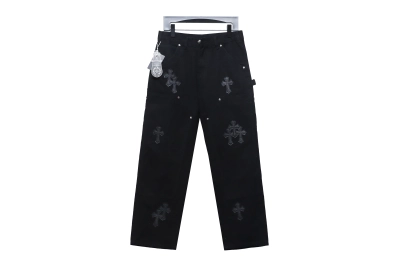 Chrome hearts knee cross leather Jeans 01