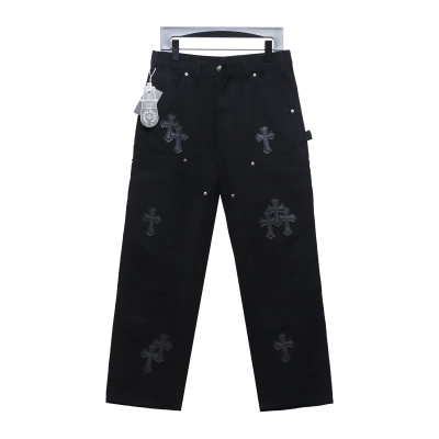 Chrome hearts knee cross leather Jeans 01