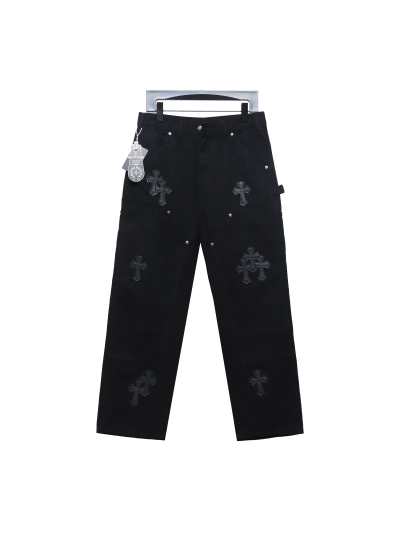 Chrome hearts knee cross leather Jeans 01
