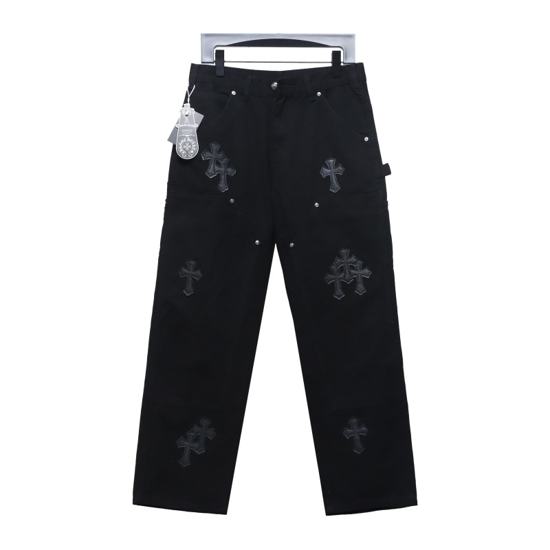 Chrome hearts knee cross leather Jeans