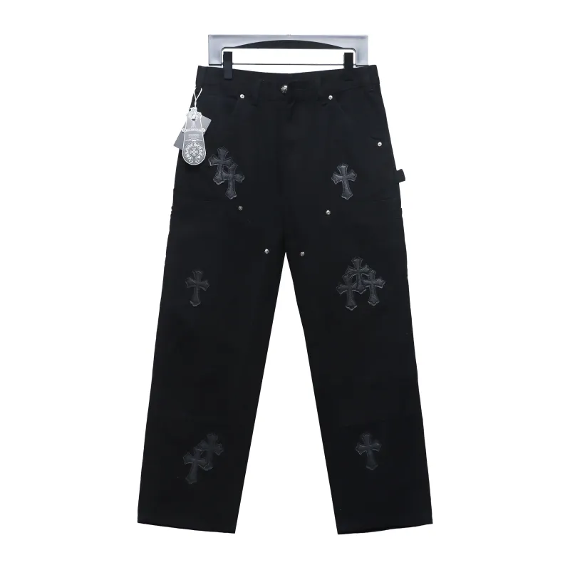 Chrome hearts knee cross leather Jeans