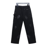 Chrome hearts knee cross leather Jeans